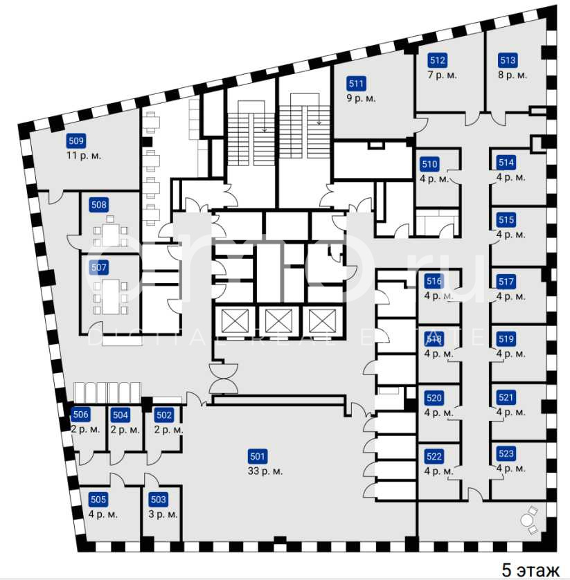 Планировка офиса 735 м², 5 этаж, МФЦ «Рыбаков Тауэр»